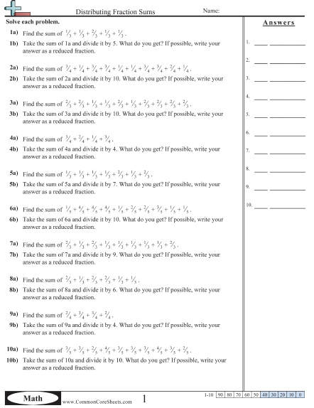 5.md.2 Worksheets - Distributing Fraction Sums worksheet
